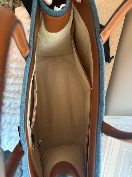 Stunning NWT Ralph Lauren Denim Tote Bag with Brown Leather Accents - Picture 3 of 4